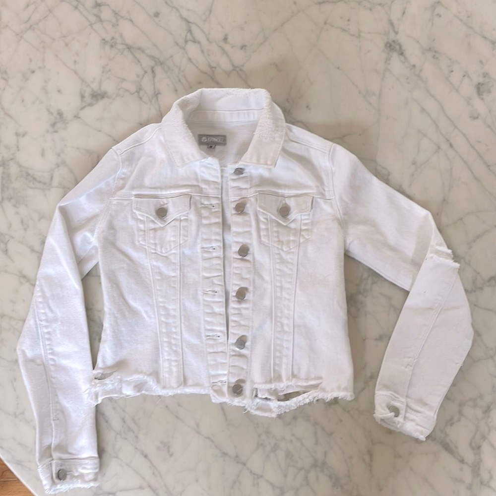 Tractr girls white distressed jean jacket